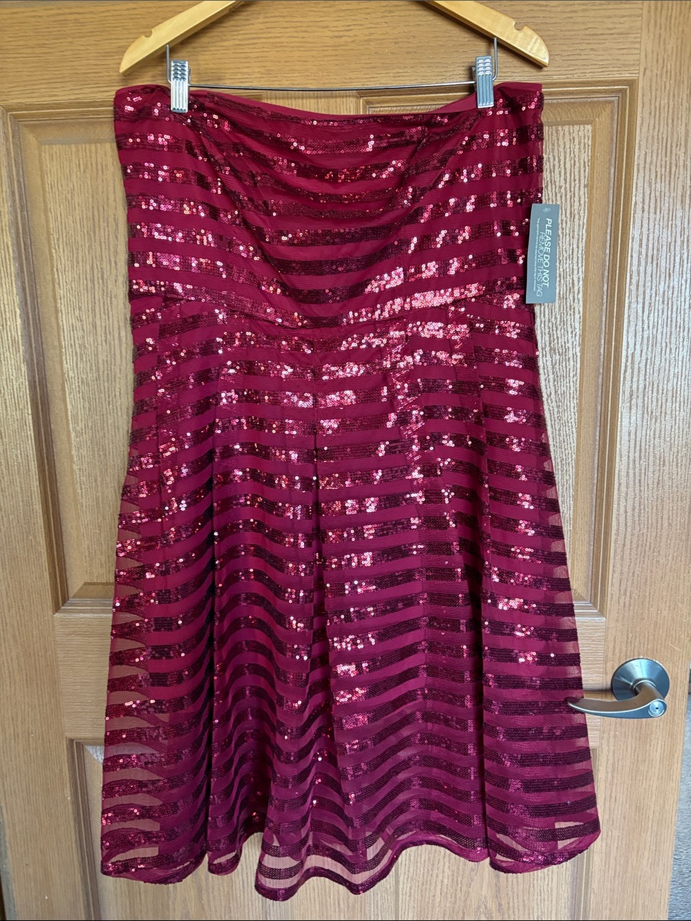 Burgundy Sequin A-Line Strapless Dress